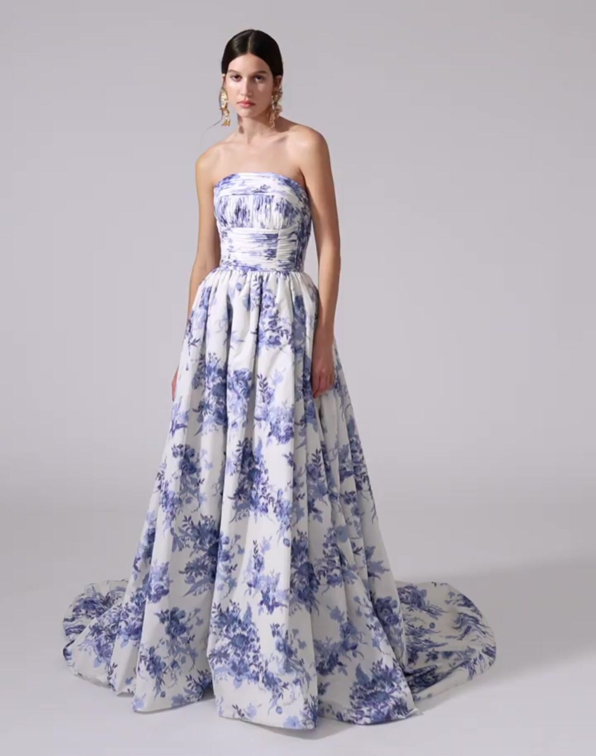 Chin Floral-Print Strapless Gown | Carolina Herrera US