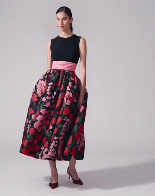 Reimei カシミヤ花柄アンサンブル Floral-Print Cummerbund-Waist Dress - Ready - To - Wear
