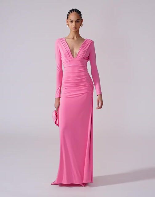 Ruched Jersey V-Neck Gown - Ready - To - Wear | Carolina Herrera