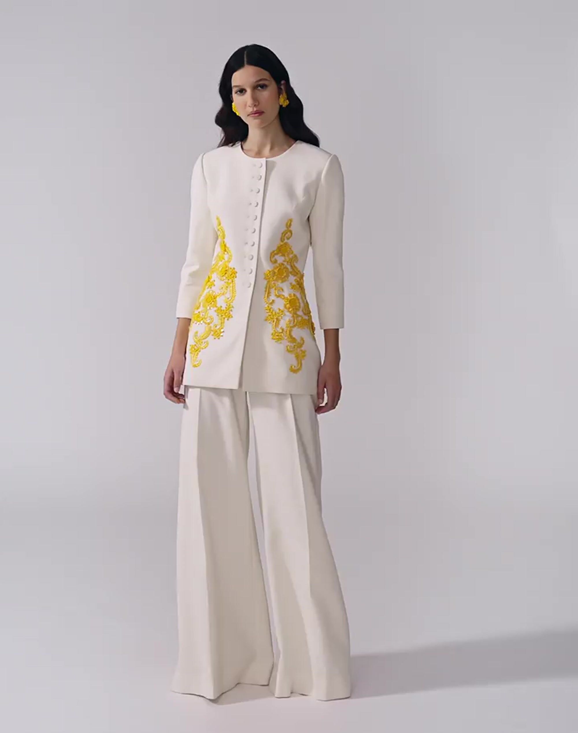 Pantalon Léger Jambes Larges Carolina Herrera Taille 8 - Coupe Plissée Fluide Blanc - Occasion Très Bon état